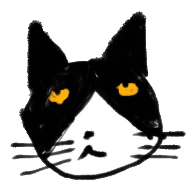 Drawing of a tuxedo cat with yellow eyes